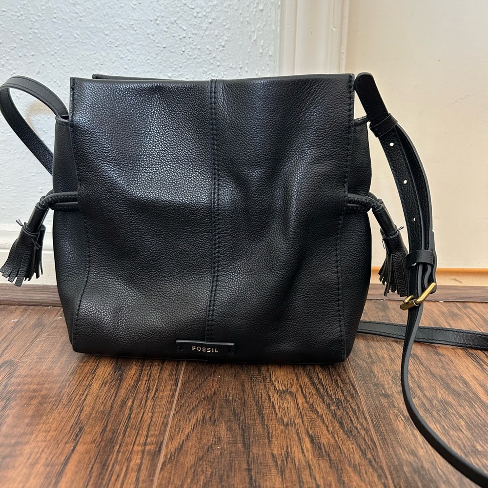 Fossil Black Crossbody Purse w/ Tassels
